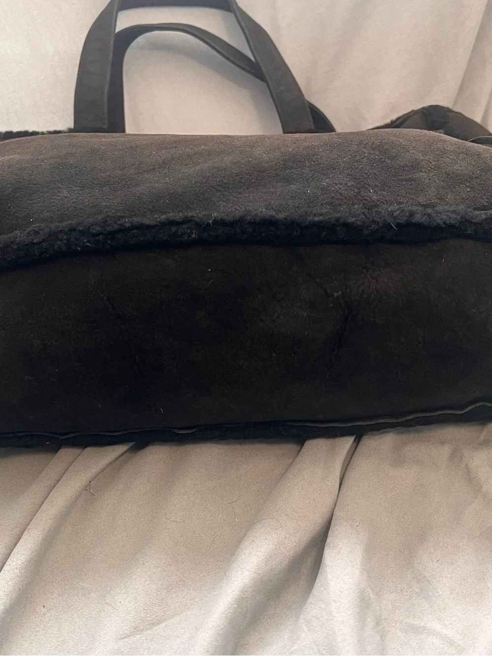 CHANEL Black Mouton Suede Shearling Bag Vintage 90s